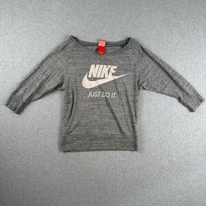 Nike Women Heather Gray 1/2 Sleeve T Shirt Just Do It Graphic Top Medium Zumba